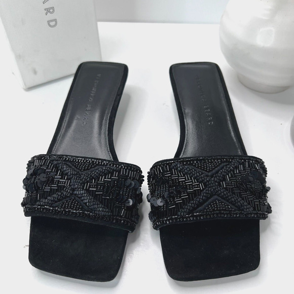 Veronica Beard Finlee Beaded Suede Slide Sandals Black Women’s US 7 M NWB - Picture 1 of 11